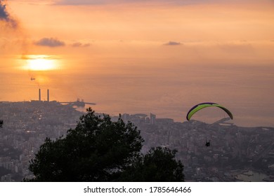 Paragliding over the city of Jounieh, Lebanon