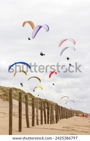 paragliding at the sea side, Netherlands, North Sea