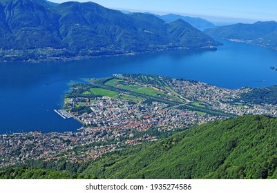 Paragliding-airshot from Locarno-City and Ascona at Lake "Maggiore" in Ticino 