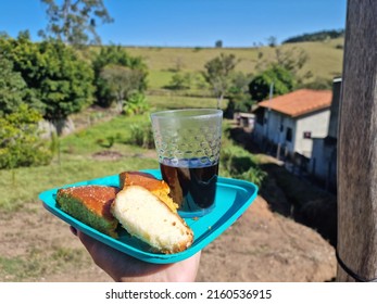 Paraisopolis, Minas Gerais,Brazil- May 25th 2022 : Plate With Cake And Coffee In The Contryside.