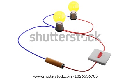 A parallel circuit in 3D rendering. A parallel circuit has two or more paths for current to flow through. Voltage is the same across each component of the parallel circuit. 