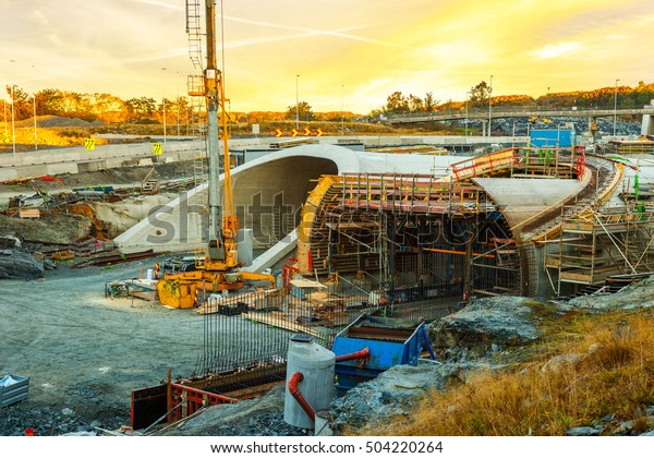 Parallel highway tunnels under construction in\
Stavanger, Norway.