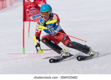 Parallel Slalom, Mountain Skier Barkov Daniil Moscow Region Skiing Down Mount Slope. Russian Federation Alpine Skiing Championship. Moroznaya Mountain, Kamchatka Peninsula, Russia - March 30, 2019