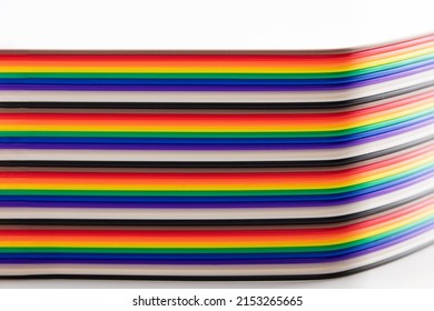 Parallel transmissions. Colorful Computer flat cable, or  Ribbon cable in light and shadow.