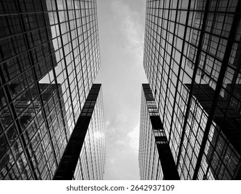 A parallel view of the two buildings facing each other in the main street. These two buildings are believed to have housed financial companies.