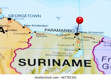 Paramaribo Pinned On A Map Of Suriname
