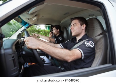 Paramedic Medical Team Talking With Dispatcher On Radio