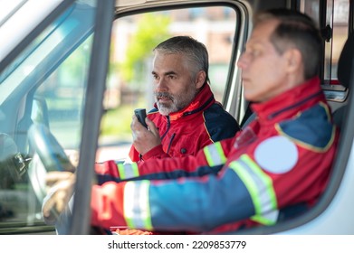 Paramedical personnel riding in the ambulance car - Powered by Shutterstock