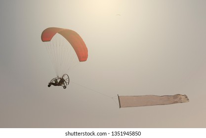 Paramotor with fly message post in the sky