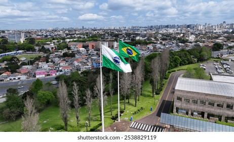 Parana And Brazil Flags At Curitiba In Parana Brazil. Brazilian Flag. Downtown City. Cityscape Background. Parana And Brazil Flags At Curitiba In Parana Brazil. - Powered by Shutterstock