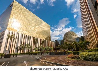 Paranaque, Metro Manila, Philippines - Nov 2021: City of Dreams Manila, a luxury integrated resort and casino complex.