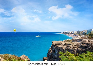 Parasailing In Aegean Sea In City Of Rhodes (Rhodes, Greece)