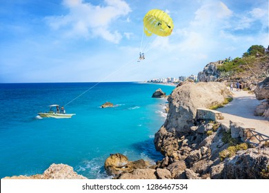 Parasailing In Aegean Sea In City Of Rhodes (Rhodes, Greece)