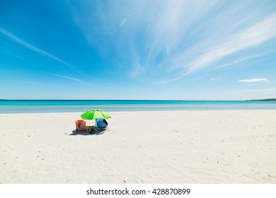 Parasol In La Cinta Beach In Sardinia, Italy