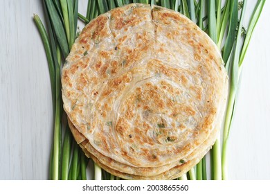 Paratha Bread With Fillings With Slices Of Scallion