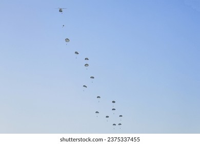 Paratroop training jump from chinook 