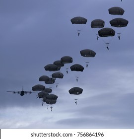 Paratroopers Jump Military Plane On Evening Stock Photo 756864196 ...