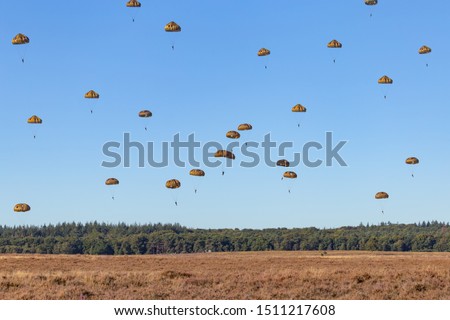 Paratroopers landing on the Ginkel heath 75 years remembrance of Operation Market Garden WOII Arnhem in the Netherlands