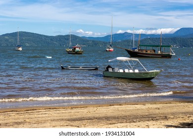 Paraty, Rio De Janeiro, Brazil, January 07, 2014. Fishing Boat Moored At Cabore Beach In The Municipality Of Paraty, South Coast Of The State Of Rio De Janeiro, Brazil