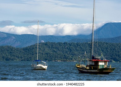 Paraty, Rio De Janeiro, Brazil, January 07, 2014. Fishing Boat Moored At Cabore Beach In The Municipality Of Paraty, South Coast Of The State Of Rio De Janeiro, Brazil