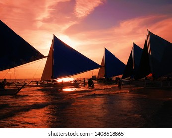 Paraw Sailing During Sunset In Boracay 2019