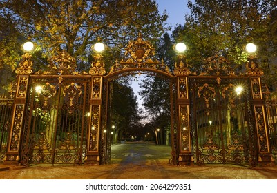 Parc Monceau, wrought iron gate, entrance portal .Paris. France.