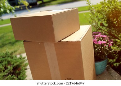 Parcel (box)  Delivery At The Front  Door Outside.