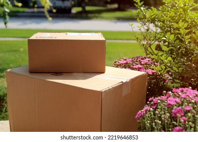 Parcel (box)  Delivery At The Front  Door Outside.