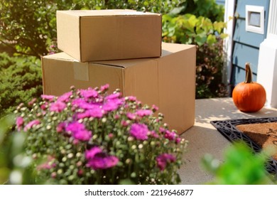 Parcel (box)  Delivery At The Front  Door Outside.