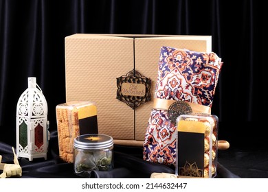 Parcel Hampers Gift on Assorted Indonesian Cookies for Eid al Fitr. Copy Space for Text - Shutterstock ID 2144632447