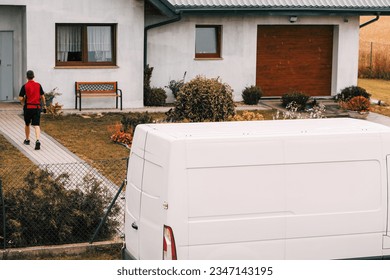 Parcel logistics concept. Efficient Delivery Services. White Van Showcases Door-to-Door Parcel Logistics