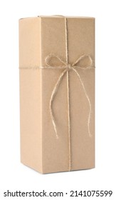 Parcel Wrapped With Kraft Paper And Twine Isolated On White