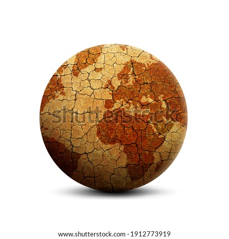 Parched planet earth isolated on a white background. Global warming or change climate concept. Environmental problems.
