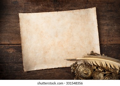 parchment on old writer desk,vintage background