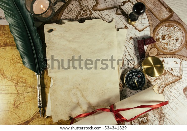 Parchment Paper Fountain Pen Wax Compass Stock Photo 534341329 ...