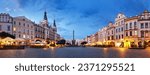 Pardubice at night, panorama of main square, Czech Republic