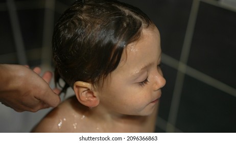 Parent Bathing Child Hair. Cleaning Little Boy, Washing Toddler