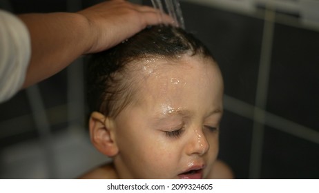 Parent Bathing Child Hair. Cleaning Little Boy, Washing Toddler