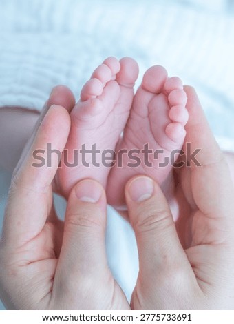 Parent hands gently cradling tiny baby feet, showing tenderness and new life