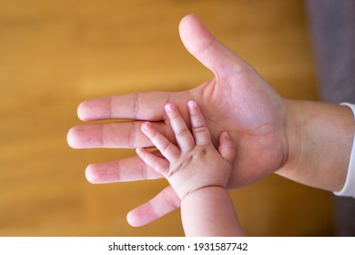 parent hands holding newborn baby fingers, Close up mother's hand holding hand their new born baby. Female hand holding her newborn baby's hand. Mom with her child. Maternity, family, birth concept. 
