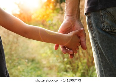 The Parent Holds The Hand Of A Small Child