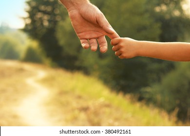 The Parent Holds The Hand Of A Small Child