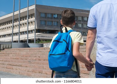 The Parent Leads To The School Of A Child By The Hand, The Back View