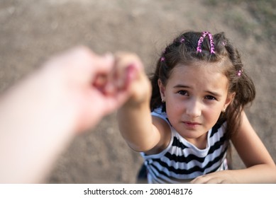 Parent Reach Hands Of The Child. Concept Of A People Support Care Love. Selective Focus