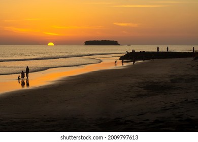 Pariaman City, Padang West Sumatra INDONESIA - July 17, 2021 : The View At Sunset On The Beach