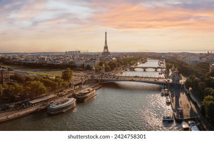 Paris aerial panorama, France, Paris and Seine river cityscape panoramic view - Powered by Shutterstock