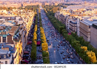 Paris Aerial View From Triumphal Arch On Champs Elysees