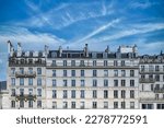 Paris, ancient buildings, typical parisian facades with a lamppost