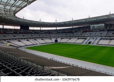 PARIS - APRIL 1, 2018: Empty Tribunes Of The Stade De France, The National Footbal And Rugby Stadium, Saint-Denis, Paris