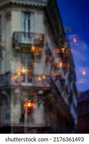 Paris. Architecture. House In Paris. The Outside. Night Paris. Reflection In The Window